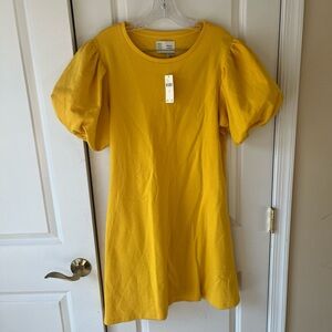 ANTHROPOLOGIE Yellow Mustard Puff Sleeve Dress
